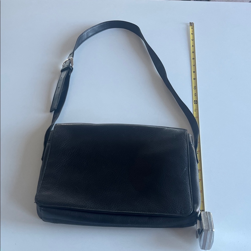 Classic Black Leather Messenger Bag -Shoulder Bag